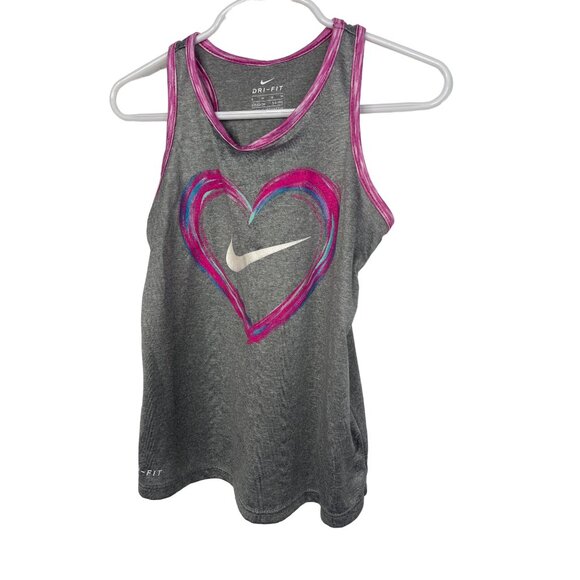 Nike Dri-Fit Heart Tank Gray Pink Girls Size 6 - Picture 4 of 10